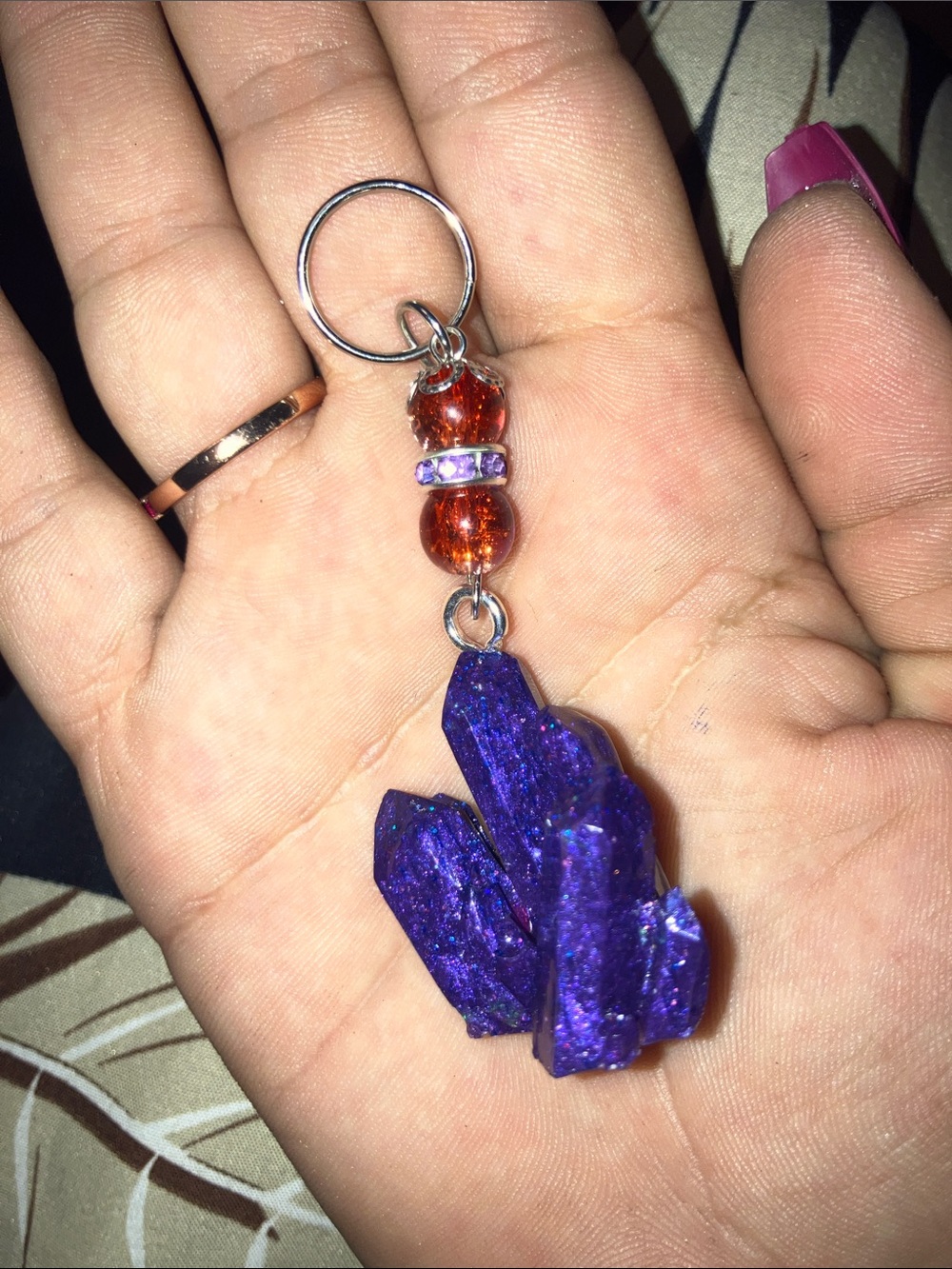 purple resin crystal keychain